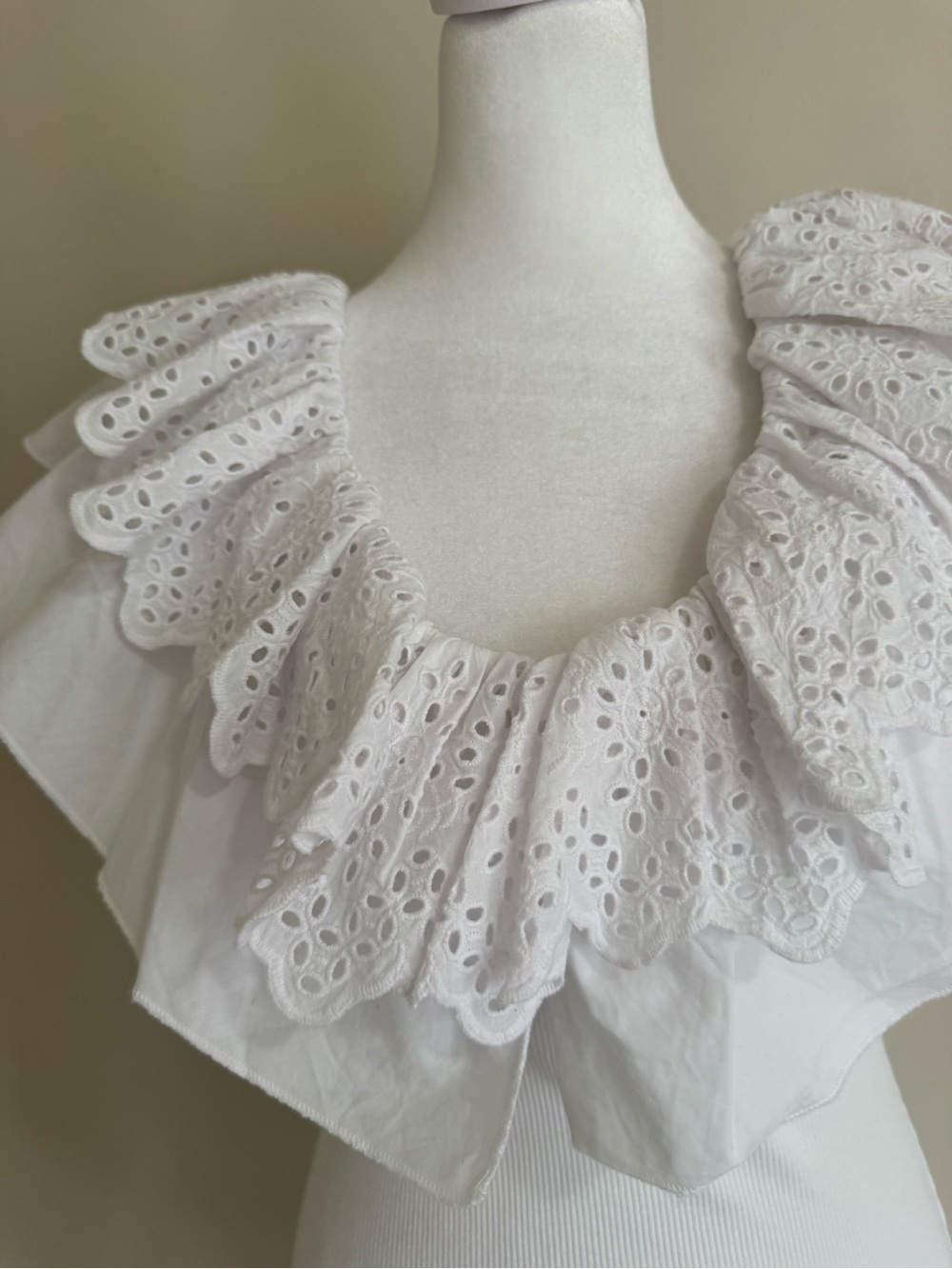 Zara White Off Shoulder Eyelet Ruffle Ribbed Mini Dress - Picture 4 of 7
